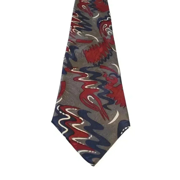 SURREY Luxury Abstract Pattern Red Blue Gray Tie Necktie Business Church Work - Picture 2 of 11